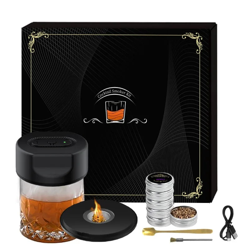 Rechargeable Electric Cocktail Smoker Kit Portable Whiskey Smoke Infuser Multiple Wood Chips Home Bar Accessory