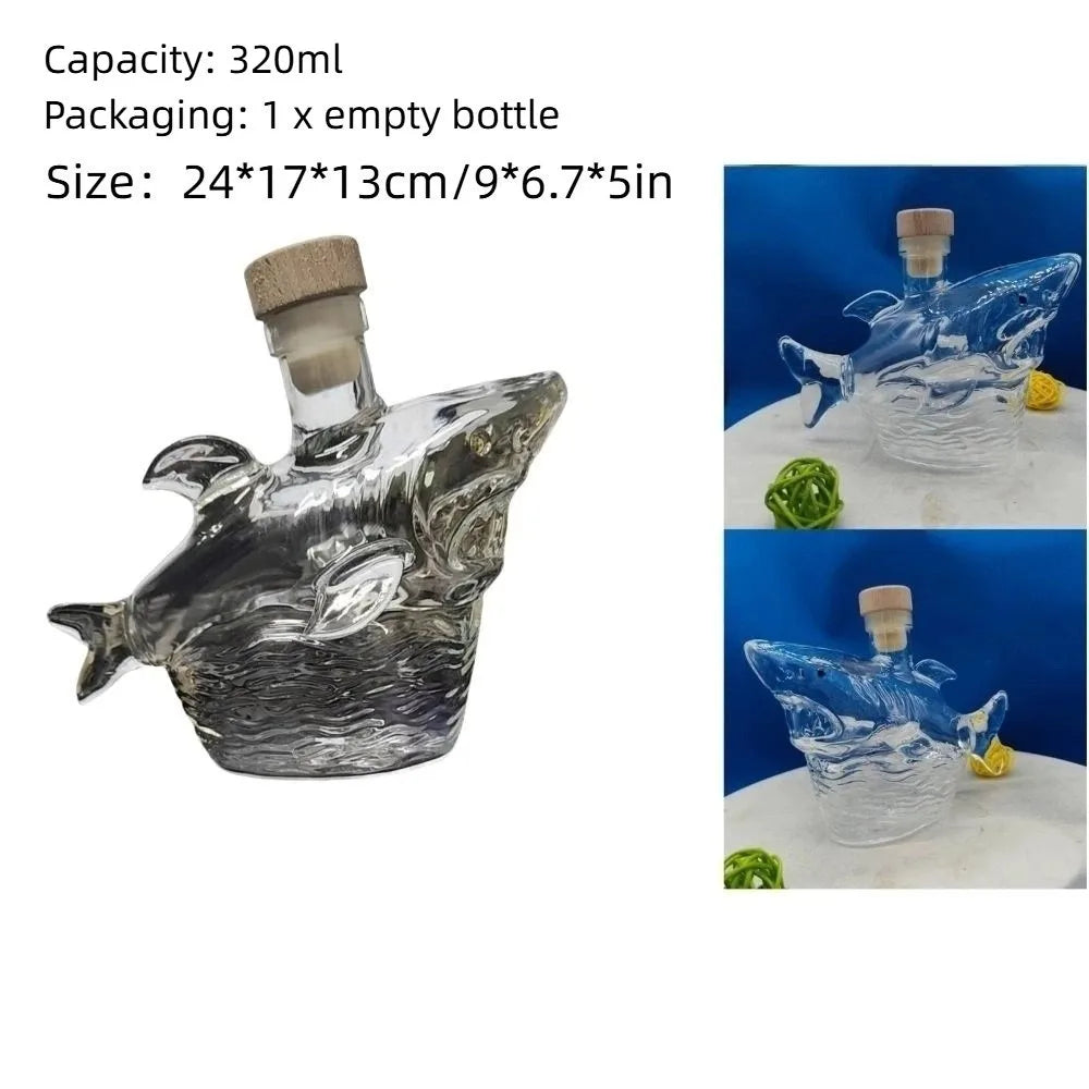 Unique Wolf Head Shape Whiskey Bottle 300 Ml Transparent Glass Decanter Sturdy with Cover Wine Glass Home Bar