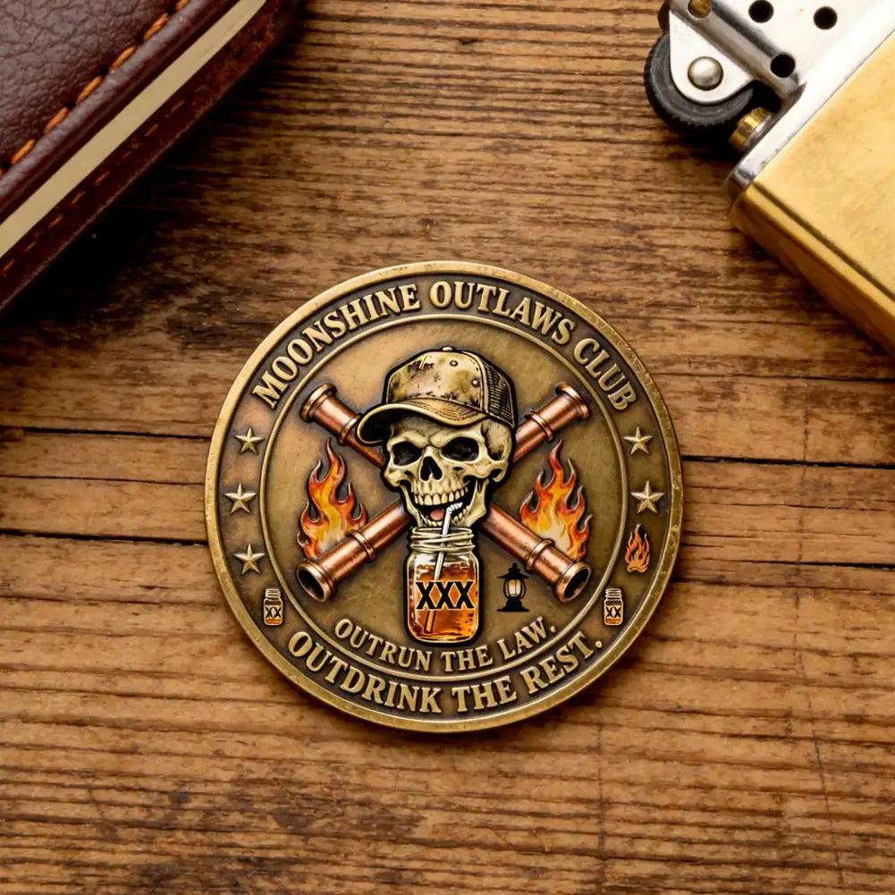 Moonshine Outlaws Club Token Moonshine Outlaws Club Vintage Metal Coin Double-sided Skull Souvenir Token for Enthusiasts