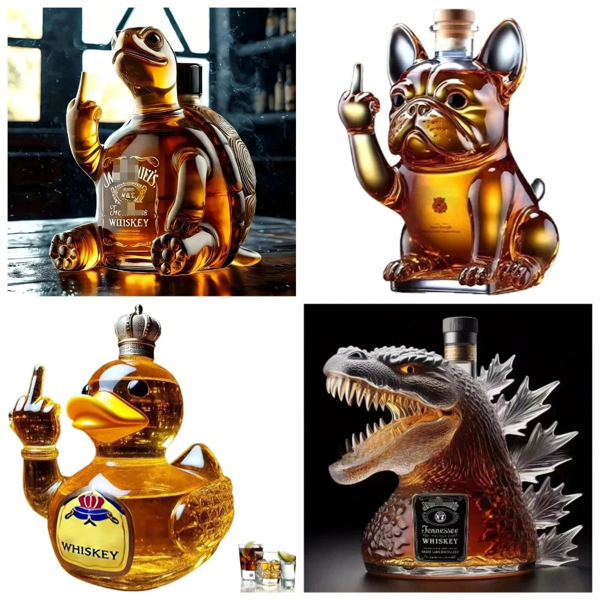 10Oz Funny Middle Finger Whiskey Glass Decanter Duck Turtle Dog Glass Whiskey Wine Bottle Statue Decoration For Bar Office Home