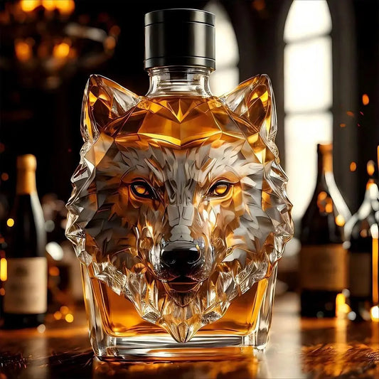Unique Wolf Head Shape Whiskey Bottle 300 Ml Transparent Glass Decanter Sturdy with Cover Wine Glass Home Bar