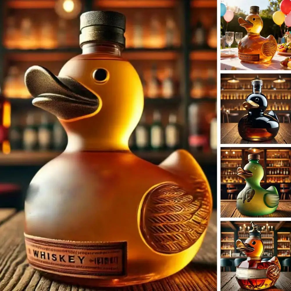 Duck Whiskey Bottle Glass Animal Decanter Fun Duck Shape Wine Bottle 100ml Capacity Artistic Decanter Decoration for Bar Office
