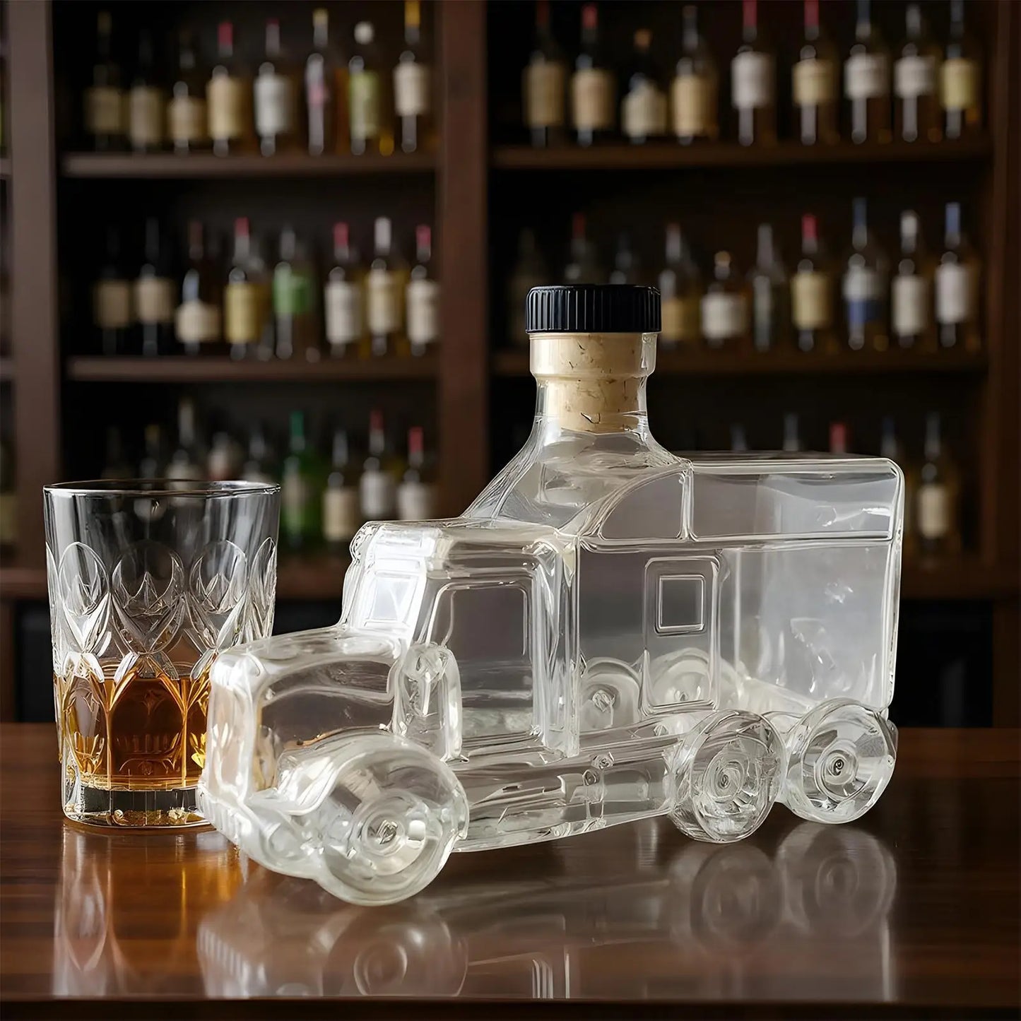Funny Whiskey Glass Decanter 375ml Glass Whiskey Wine Bottle Statue Decoration Half Truck Bourbon Dispenser For Bar Office Home