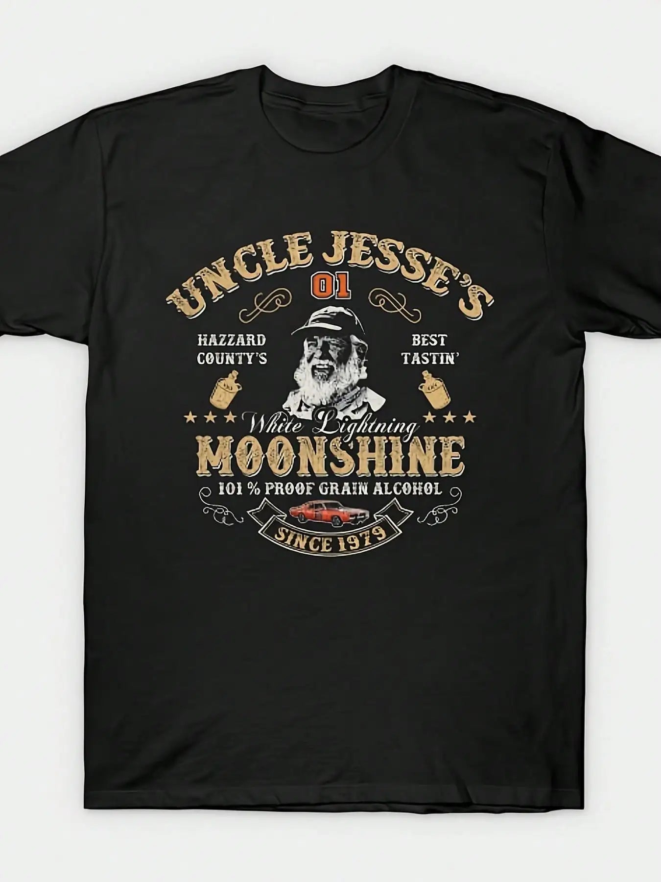 [Uncle Jesse's | Moonshine] Uncle Jesse's 100% Cotton Moonshine Graphic T-Shirt | Casual Round Neck Tee