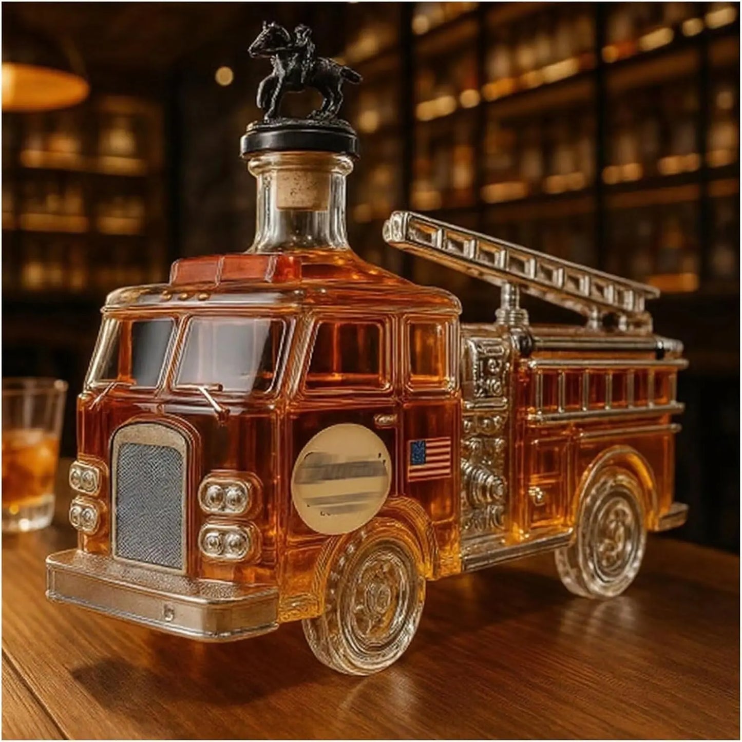 Fire Truck Shaped Liquor Decanter,300ml Glass Decanter Hand-Carved Automotive Theme Liquor Dispenser Personalized Wineware