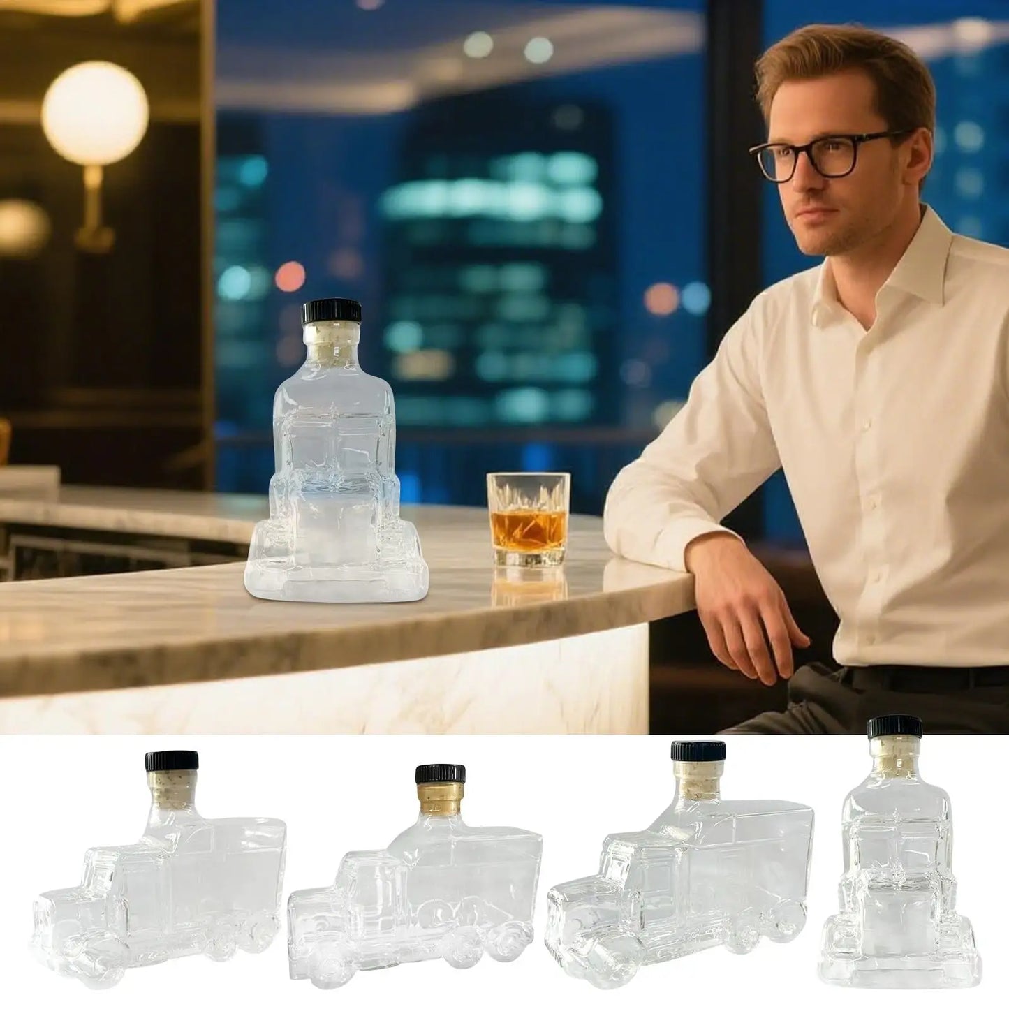 Funny Whiskey Glass Decanter 375ml Glass Whiskey Wine Bottle Statue Decoration Half Truck Bourbon Dispenser For Bar Office Home