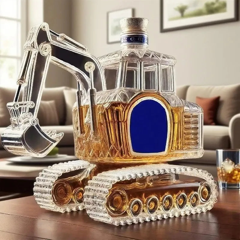 300ML Whiskey Decanter Bottle 3D Excavator Whiskey Wine Bottle Novelty Hand Carved Empty Wine Storage Home Bar Office Gift