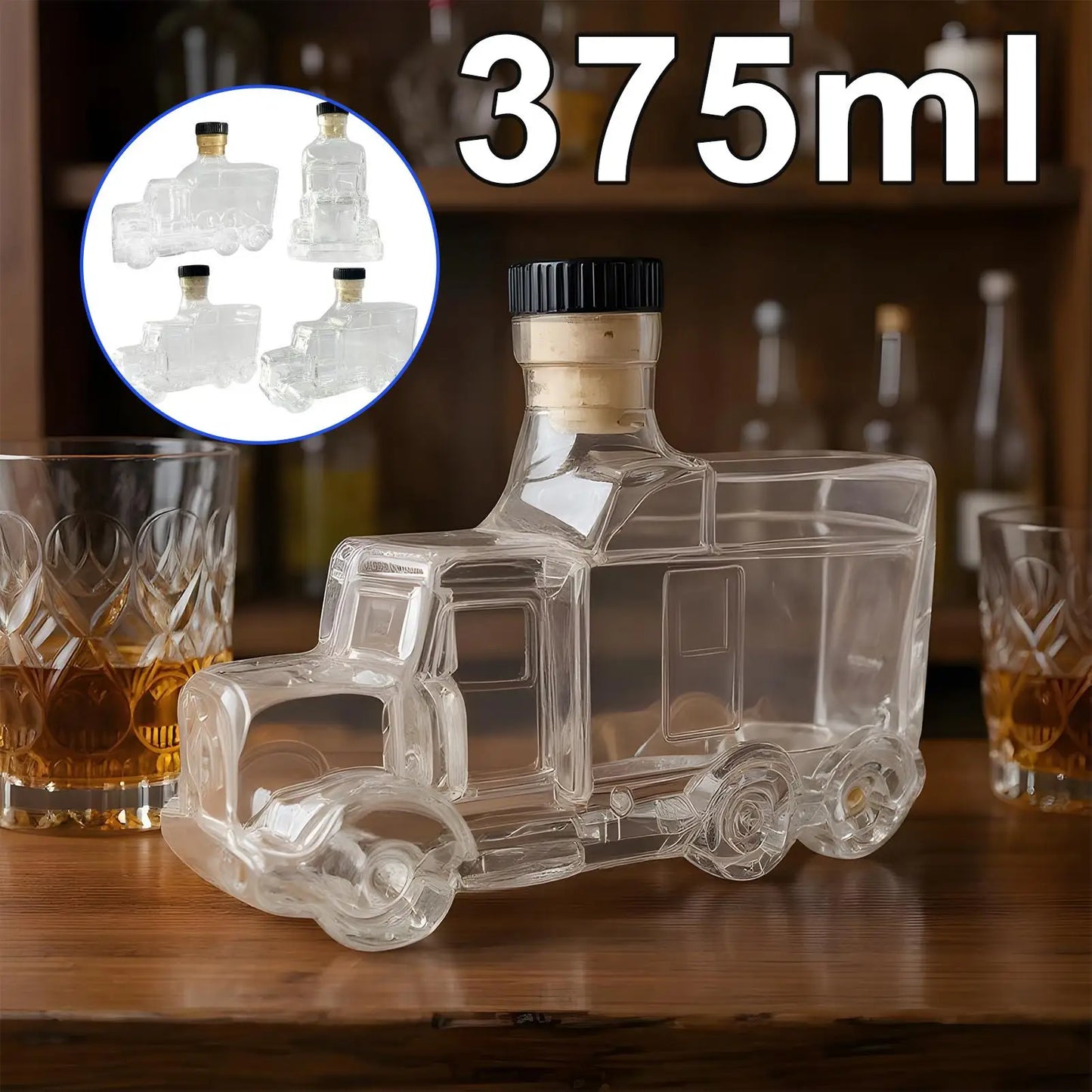 Funny Whiskey Glass Decanter 375ml Glass Whiskey Wine Bottle Statue Decoration Half Truck Bourbon Dispenser For Bar Office Home