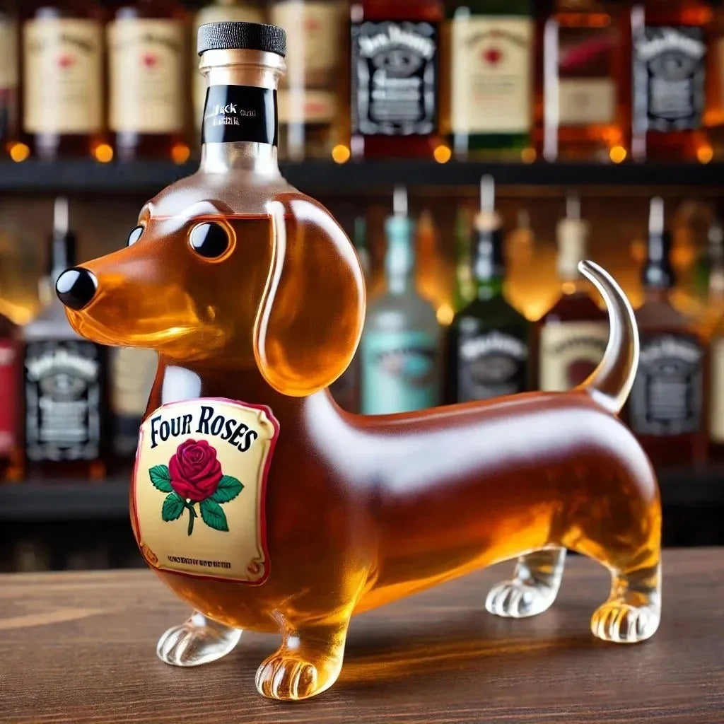 Dachshund Dog Whiskey Bottle,3D Funny Glass Dachshund Whiskey Bottle, Dog Decanter Wine Container for Whiskey Lovers Dogs Lovers