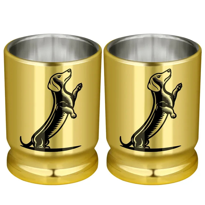 2pcs/set 3.2oz Dachshund Design 50 Caliber Bullet Shot Cups Golden Plastic Shot Glasses for Wedding Celebration Party Drinkware
