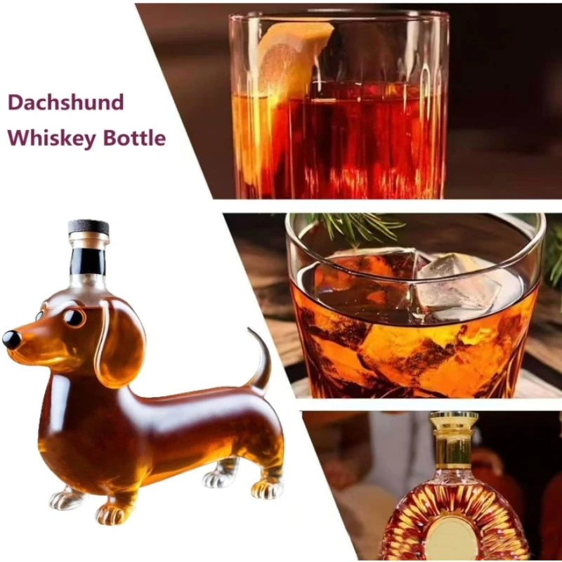 Dachshund Dog Whiskey Bottle,3D Funny Glass Dachshund Whiskey Bottle, Dog Decanter Wine Container for Whiskey Lovers Dogs Lovers
