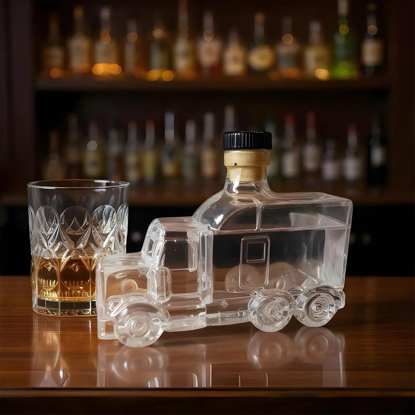 Funny Whiskey Glass Decanter 375ml Glass Whiskey Wine Bottle Statue Decoration Half Truck Bourbon Dispenser For Bar Office Home