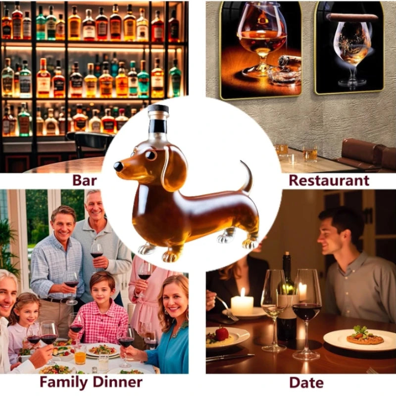 Dachshund Dog Whiskey Bottle,3D Funny Glass Dachshund Whiskey Bottle, Dog Decanter Wine Container for Whiskey Lovers Dogs Lovers