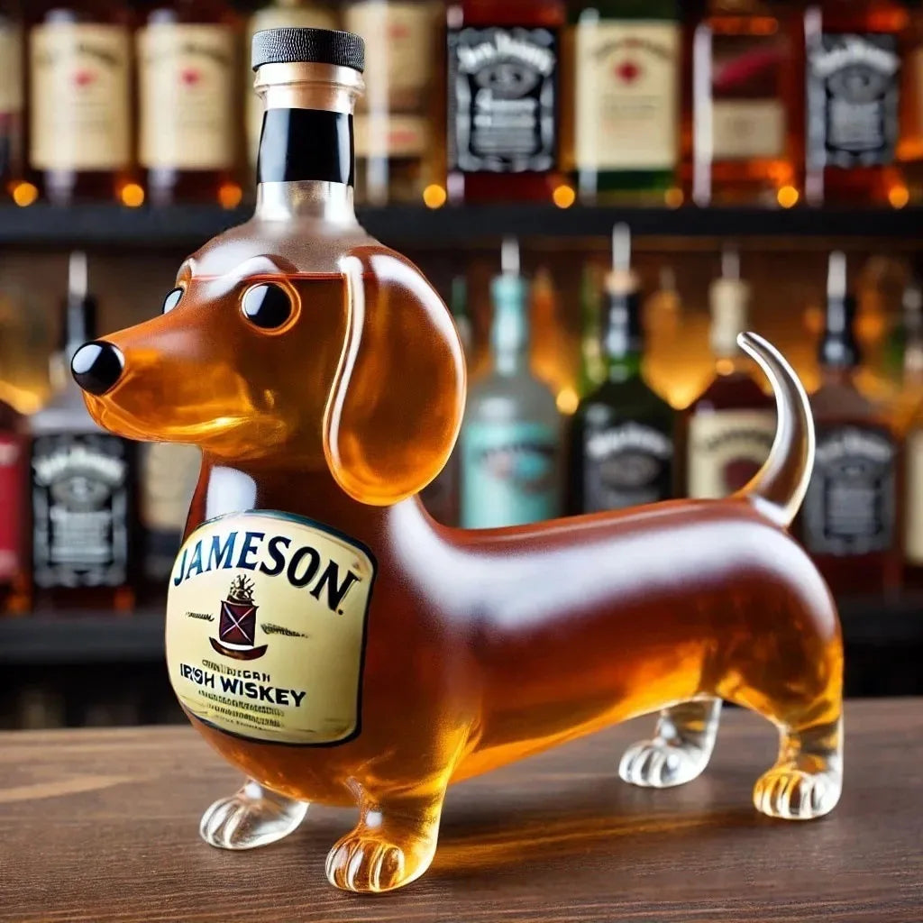 Dachshund Dog Whiskey Bottle,3D Funny Glass Dachshund Whiskey Bottle, Dog Decanter Wine Container for Whiskey Lovers Dogs Lovers