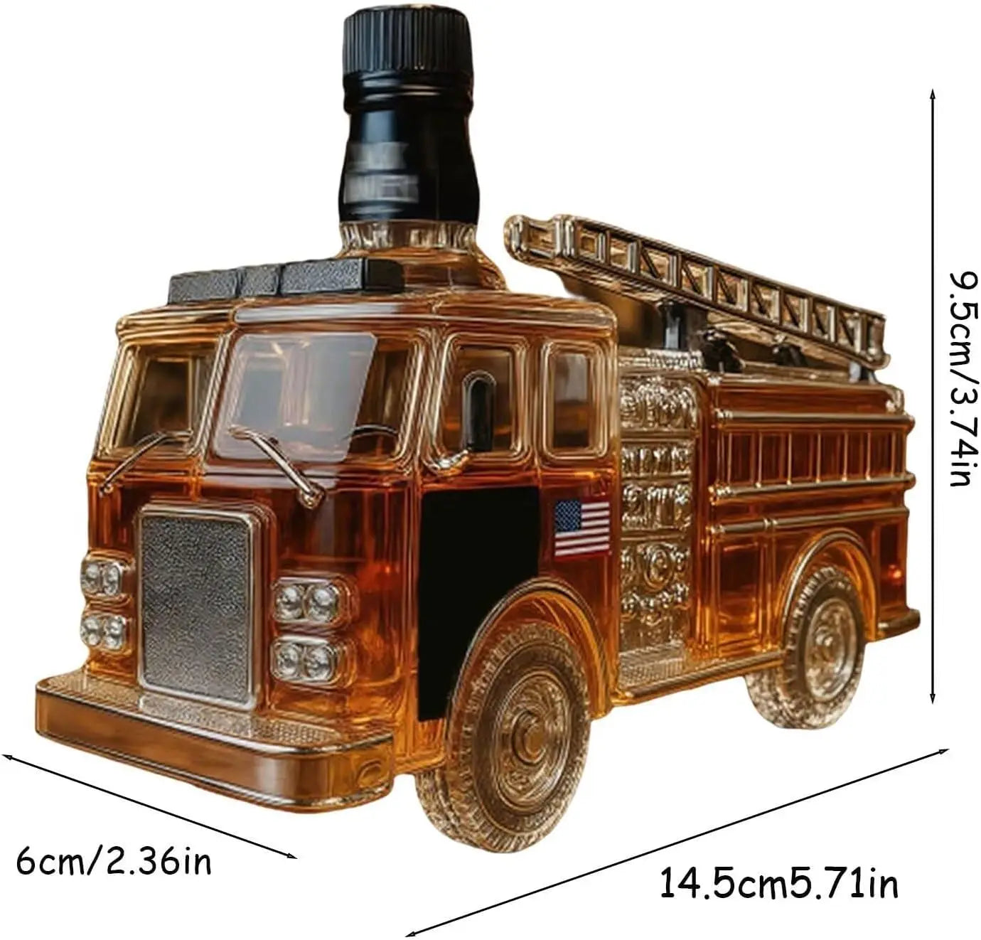 Fire Truck Shaped Liquor Decanter,300ml Glass Decanter Hand-Carved Automotive Theme Liquor Dispenser Personalized Wineware