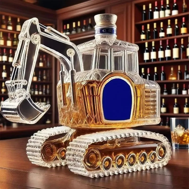 300ML Whiskey Decanter Bottle 3D Excavator Whiskey Wine Bottle Novelty Hand Carved Empty Wine Storage Home Bar Office Gift