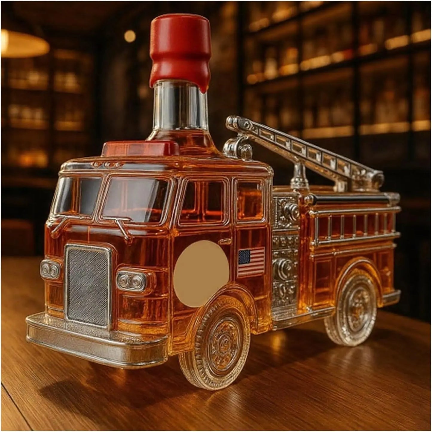 Fire Truck Shaped Liquor Decanter,300ml Glass Decanter Hand-Carved Automotive Theme Liquor Dispenser Personalized Wineware