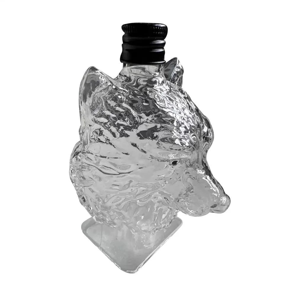 Unique Wolf Head Shape Whiskey Bottle 300 Ml Transparent Glass Decanter Sturdy with Cover Wine Glass Home Bar