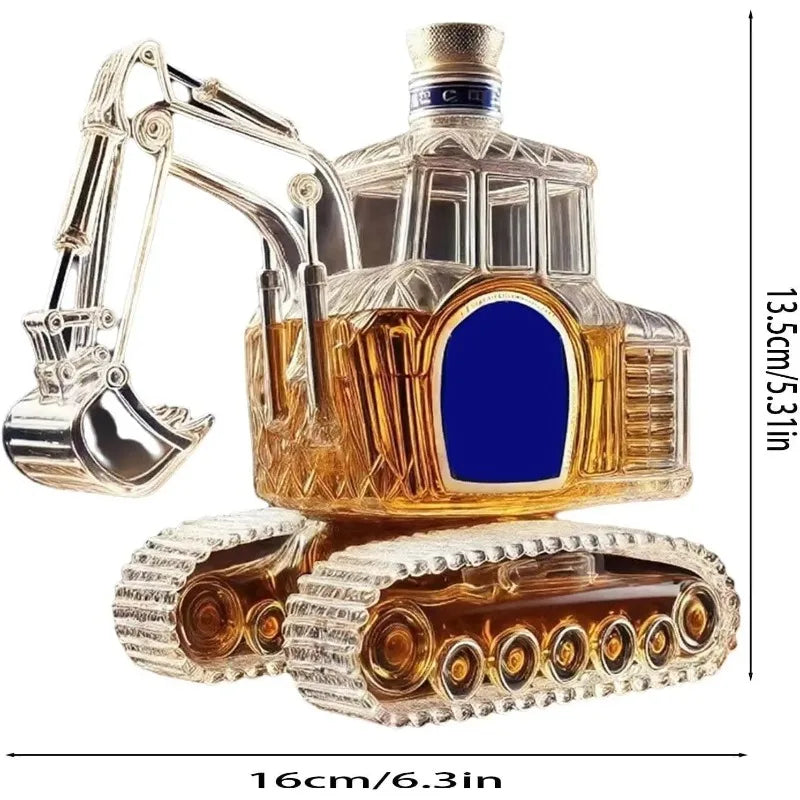 300ML Whiskey Decanter Bottle 3D Excavator Whiskey Wine Bottle Novelty Hand Carved Empty Wine Storage Home Bar Office Gift