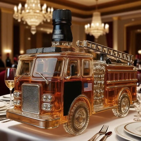 Fire Truck Shaped Liquor Decanter,300ml Glass Decanter Hand-Carved Automotive Theme Liquor Dispenser Personalized Wineware