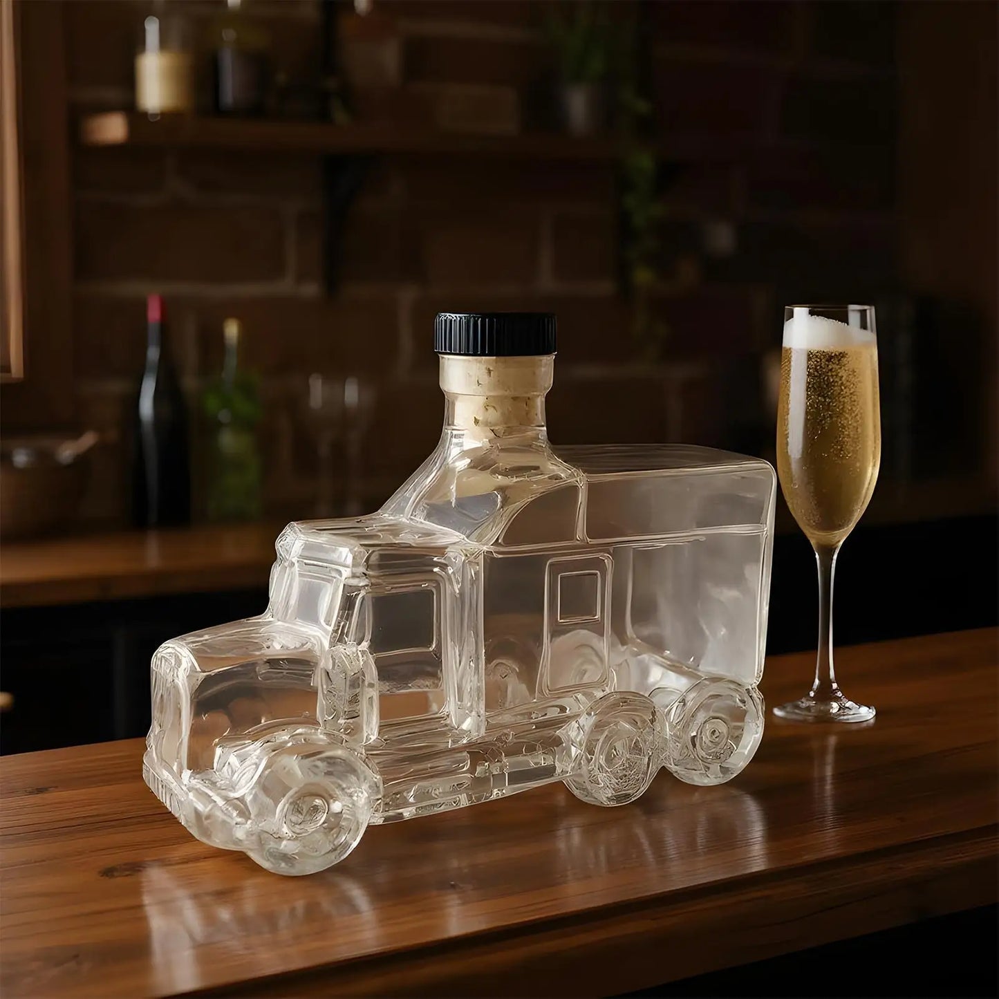 Funny Whiskey Glass Decanter 375ml Glass Whiskey Wine Bottle Statue Decoration Half Truck Bourbon Dispenser For Bar Office Home