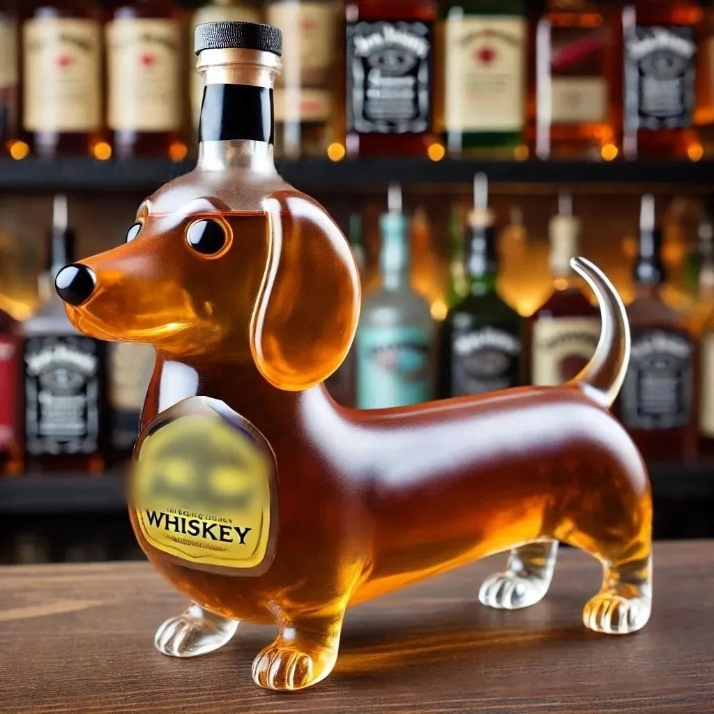Dachshund Dog Whiskey Bottle,3D Funny Glass Dachshund Whiskey Bottle, Dog Decanter Wine Container for Whiskey Lovers Dogs Lovers