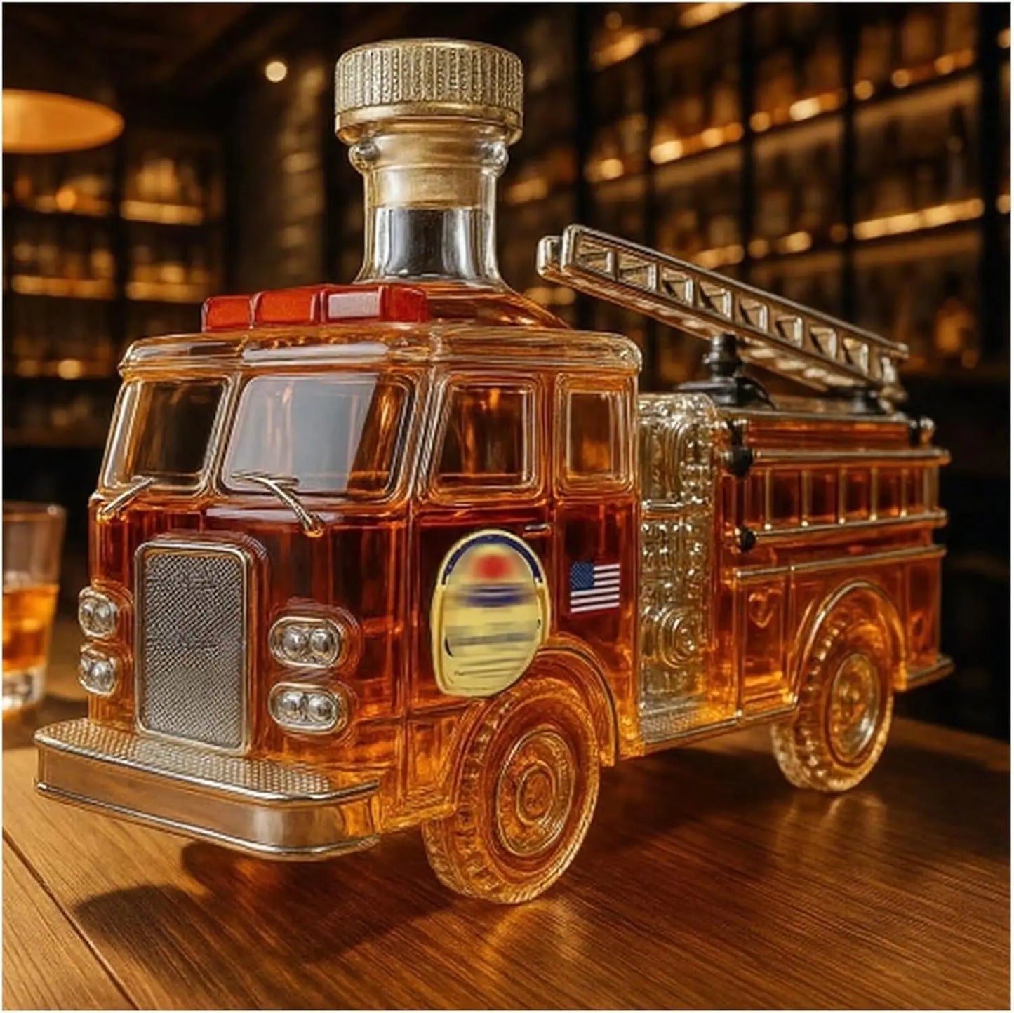 Fire Truck Shaped Liquor Decanter,300ml Glass Decanter Hand-Carved Automotive Theme Liquor Dispenser Personalized Wineware