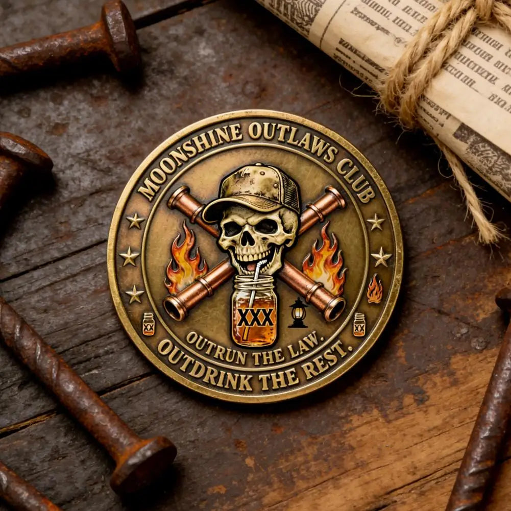 Moonshine Outlaws Club Token Moonshine Outlaws Club Vintage Metal Coin Double-sided Skull Souvenir Token for Enthusiasts