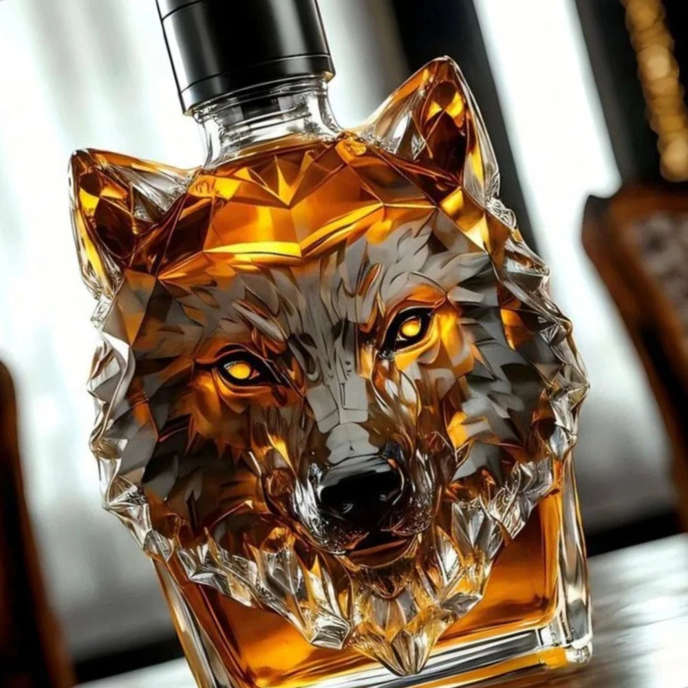 Unique Wolf Head Shape Whiskey Bottle 300 Ml Transparent Glass Decanter Sturdy with Cover Wine Glass Home Bar