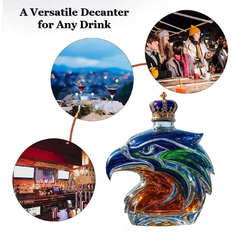 Whiskey Eagle Head Glass Decanter Men's Fun Whiskey Glass Bottle Wine Decanter Home Bar Decoration Gift for Men Boyfriends