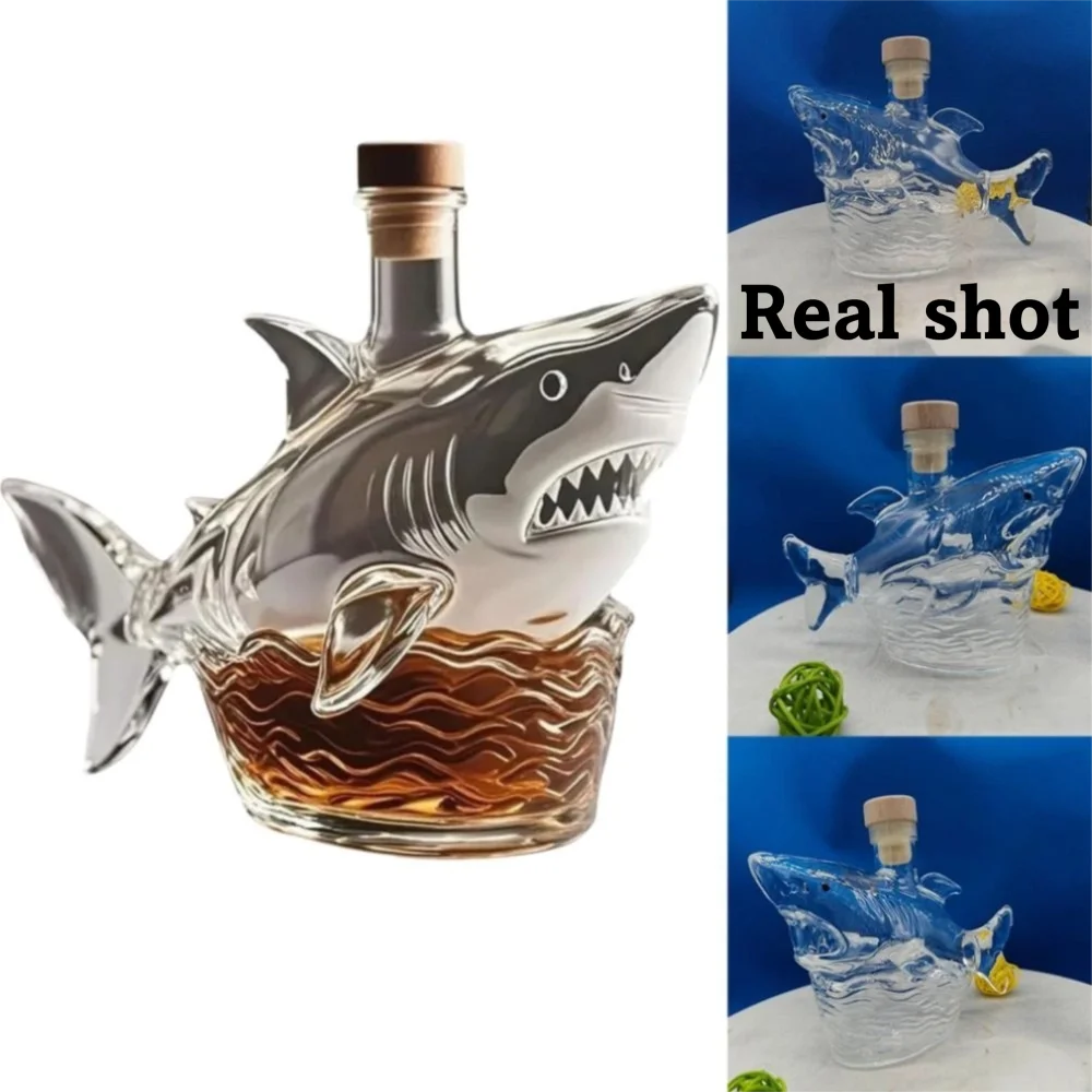 Unique Wolf Head Shape Whiskey Bottle 300 Ml Transparent Glass Decanter Sturdy with Cover Wine Glass Home Bar
